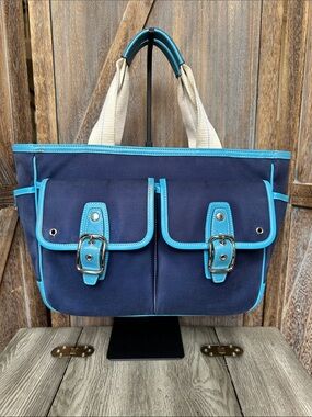 Coach Vintage 6734 Hamptons Twill Canvas Garden Tote Deep Marine & Navy Blue